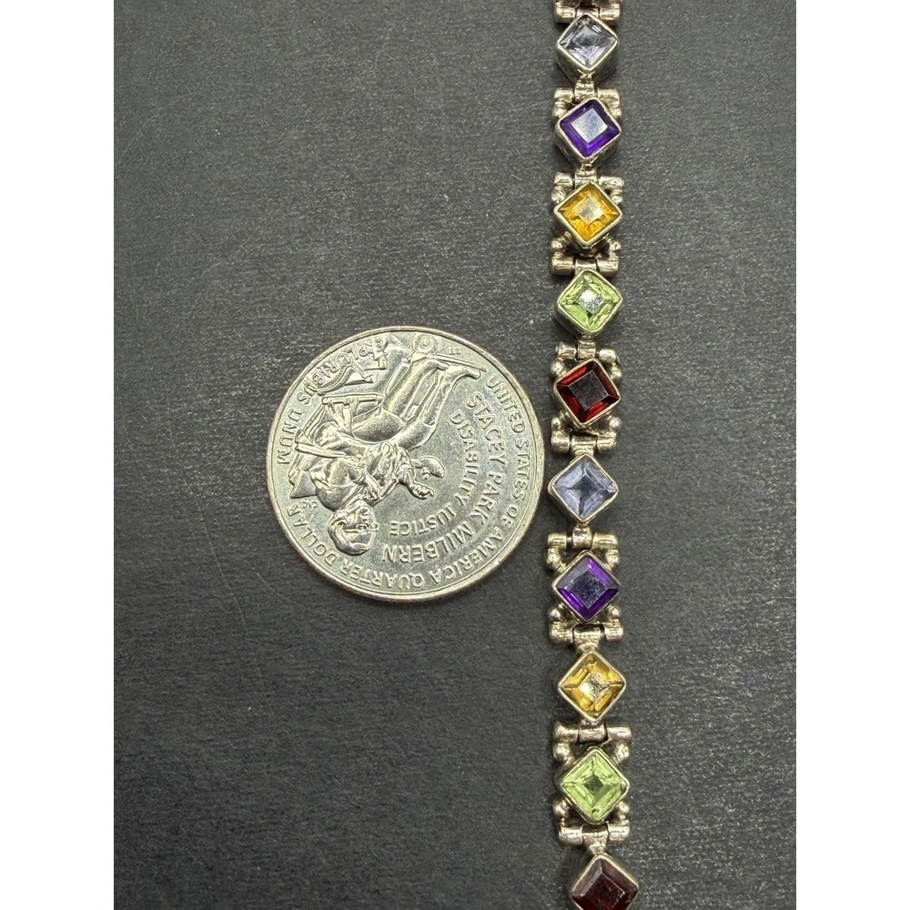 Vintage 7" Sterling Silver Multi Gemstone Bracelet Amethyst Garnet 16 Grams J28 - Picture 15 of 15
